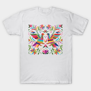 Mexican Otomí Birds. Colorful and floral composition by Akbaly T-Shirt